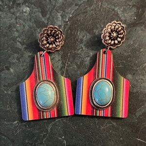 Colorful Striped Earrings with Floral Accents
